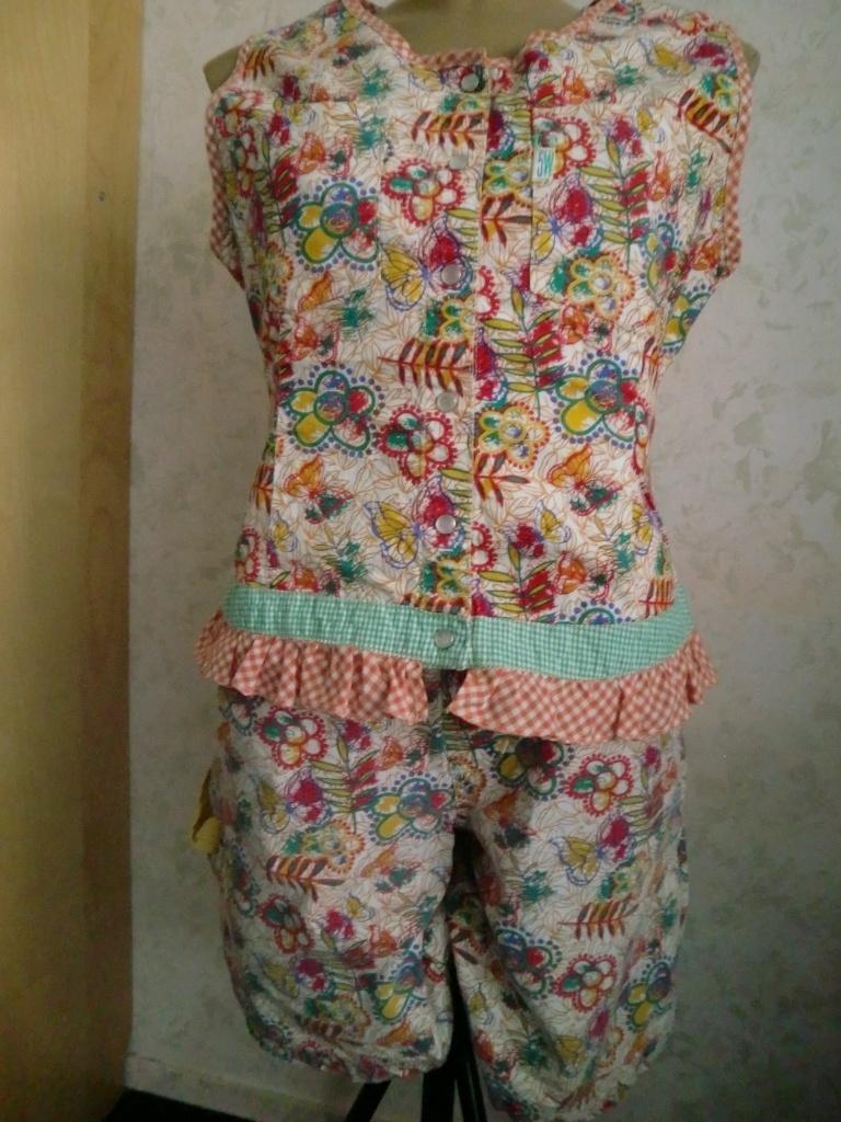 VINTAGE Tuinbroek + Hes VLINDERS bloemen van 5W maat 158, Ophalen of Verzenden, Gebruikt, Meisje, Setje