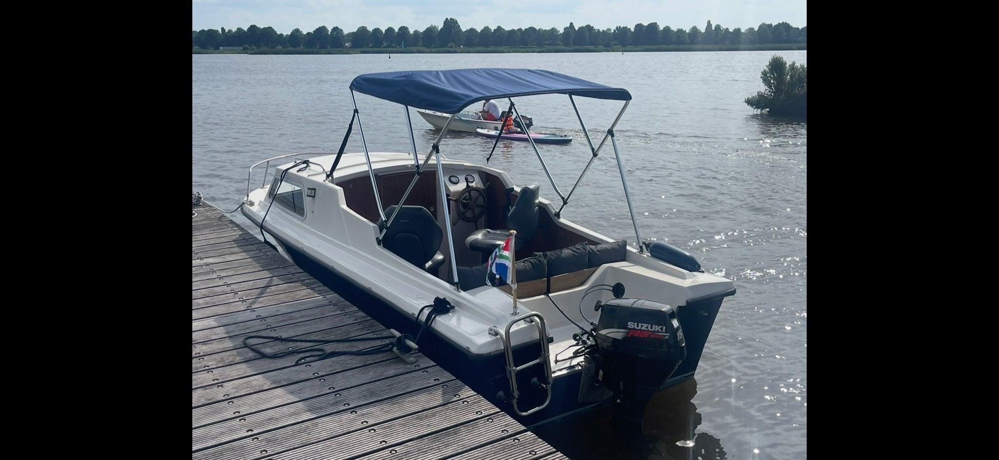 Kajuitboot 15 PK Suzuki met trailer en Biminitop, Watersport en Boten, Ophalen, Gebruikt, Kajuitboot, Buitenboordmotor