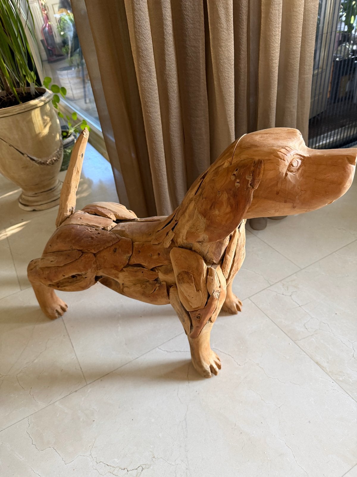 Uniek houten beeld van een hond - handgemaakt, Ophalen, 20 - 50 cm, Beeld, Hout