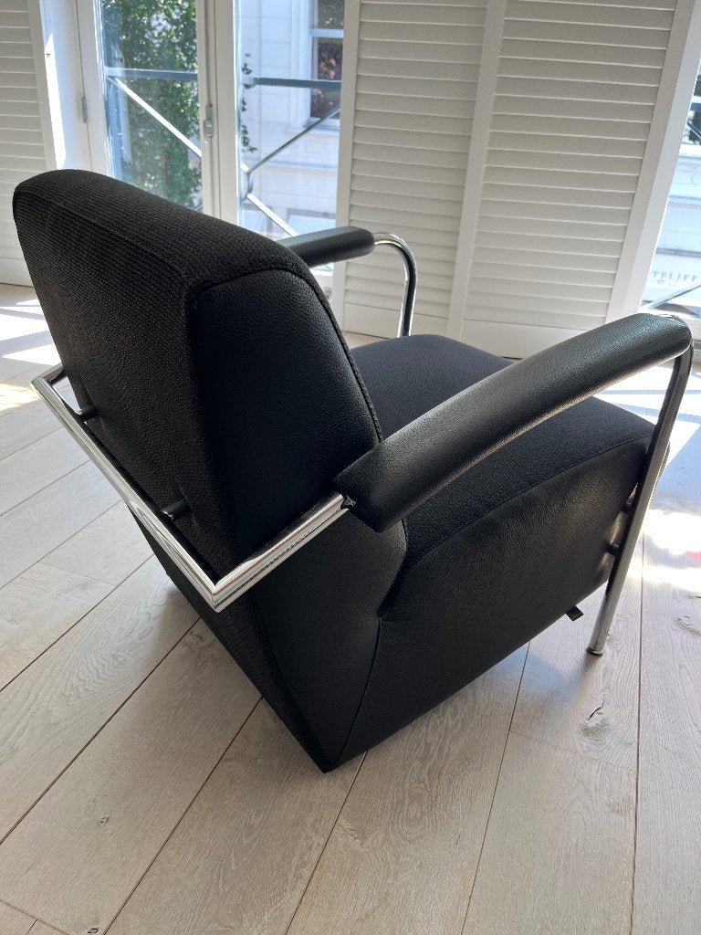 Leolux Scylla fauteuil zwart, Ophalen, Leer, 75 tot 100 cm, Zo goed als nieuw