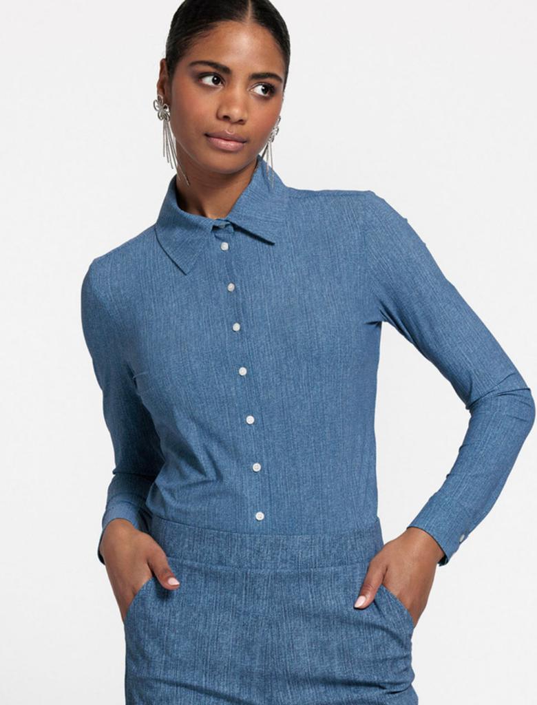 Studio anneloes poppy mid jeans blouse L denim travelstof, Blauw, Maat 42/44 (L), Ophalen of Verzenden, Zo goed als nieuw