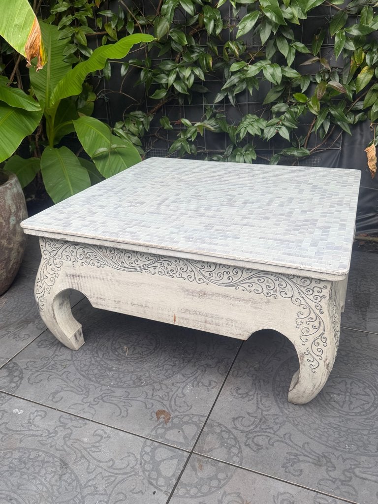 Opiumtafel mozaïek Bali Boho Indonesie Ibiza salontafel, Huis en Inrichting, Tafels | Salontafels, Verburgt Vintage, 50 tot 100 cm