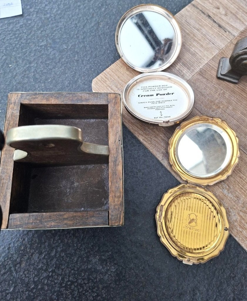 poederdoosjes vintage met houten bakje, Antiek en Kunst, Curiosa en Brocante, Ophalen of Verzenden