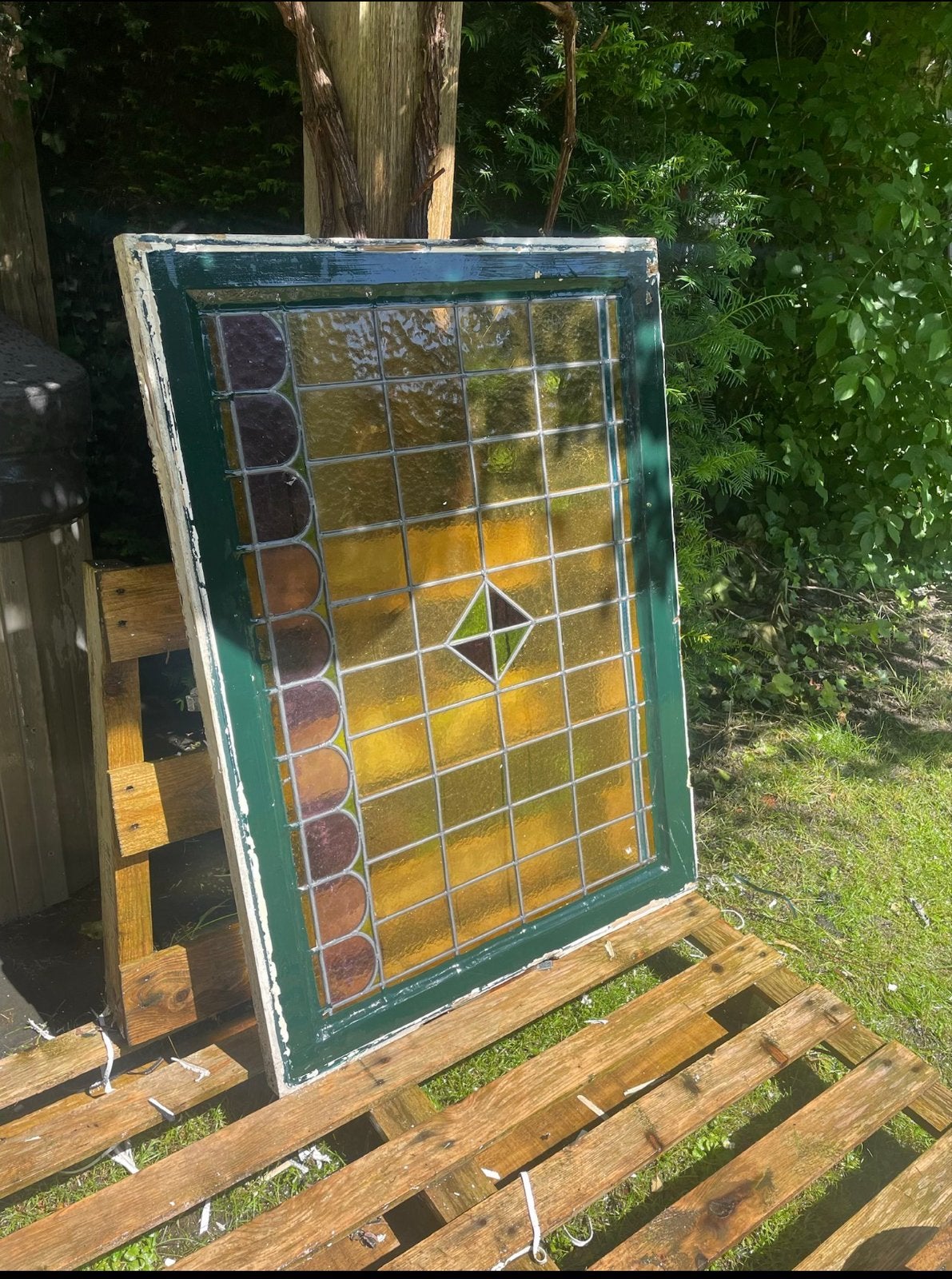 100 jaar oud glas in lood raam, Doe-het-zelf en Verbouw, Gevelraam of Ruit, Gebruikt, Minder dan 80 cm, Glas in lood