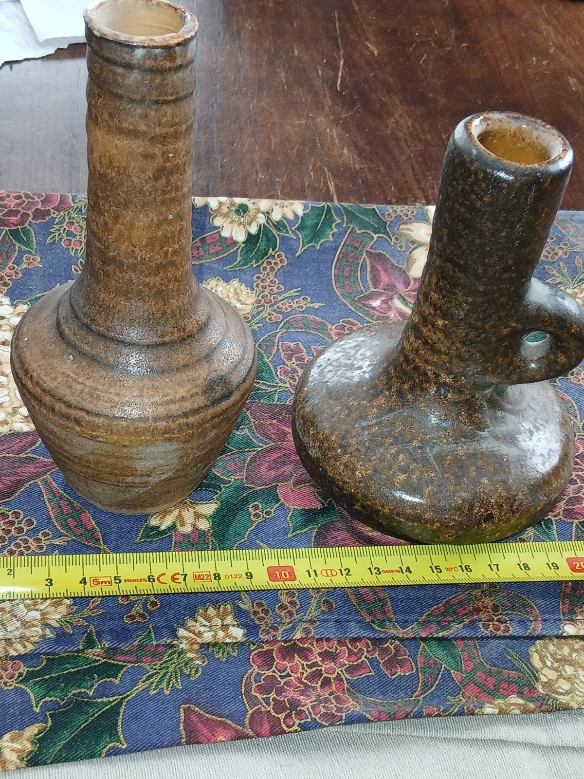 Set van 2 vintage aardewerk vazen - Handgemaakt, Ophalen of Verzenden
