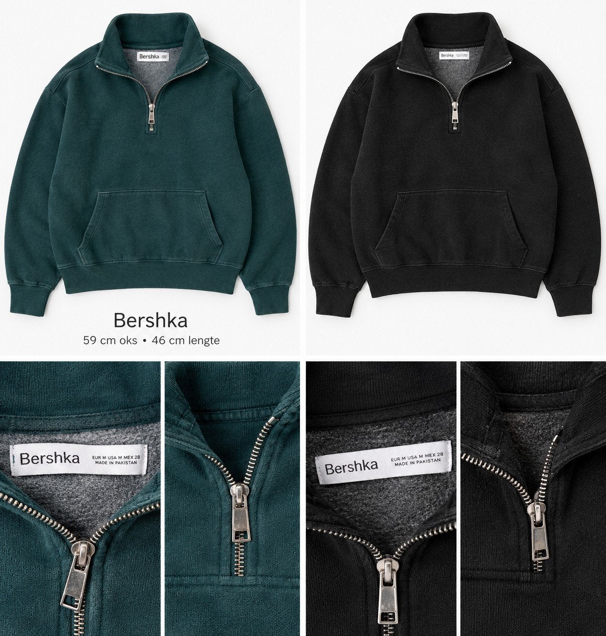 2 Bershka katoenen truien met rits - Groen & Zwart, Maat 38/40 (M), Gedragen, Groen, Bershka