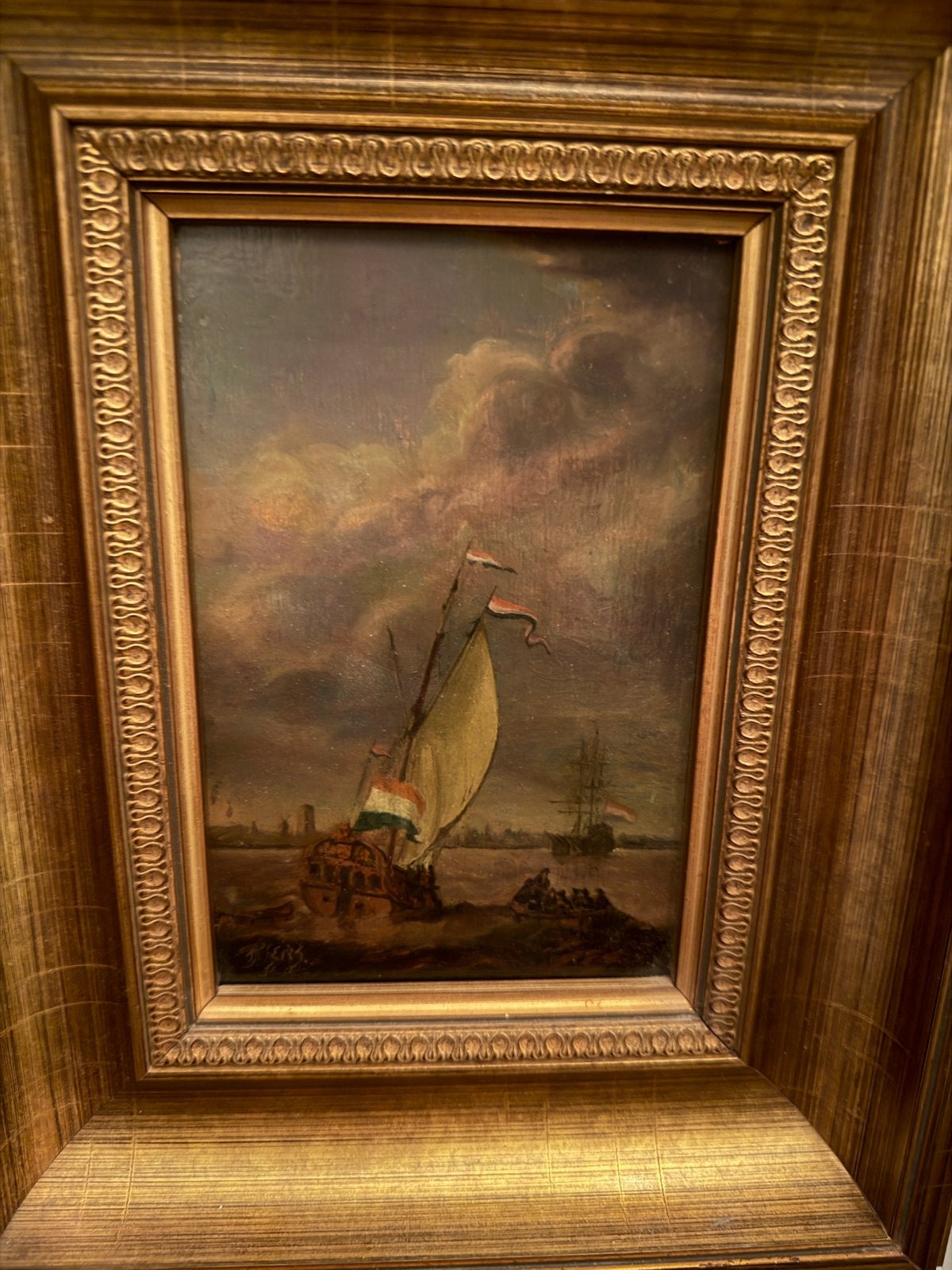 Oud Hollands Maritiem Schilderij: Zeilschip op woelige zee, Ophalen, Oud hollands, Gesigneerd, Olieverf