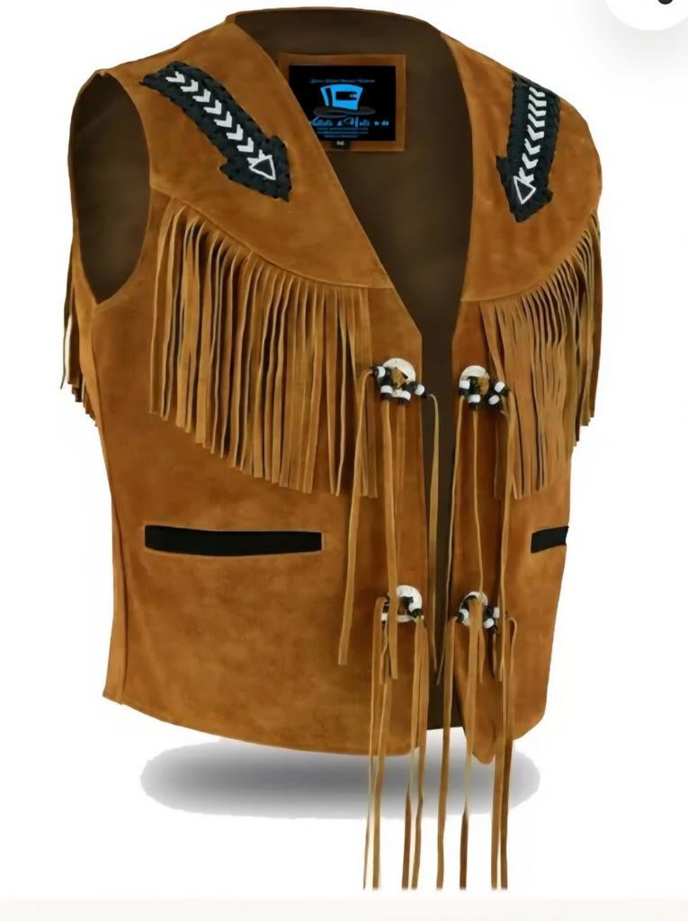 Echt Suede Lederen Western Line-dance Vest - Maat M, Ophalen of Verzenden, Zo goed als nieuw
