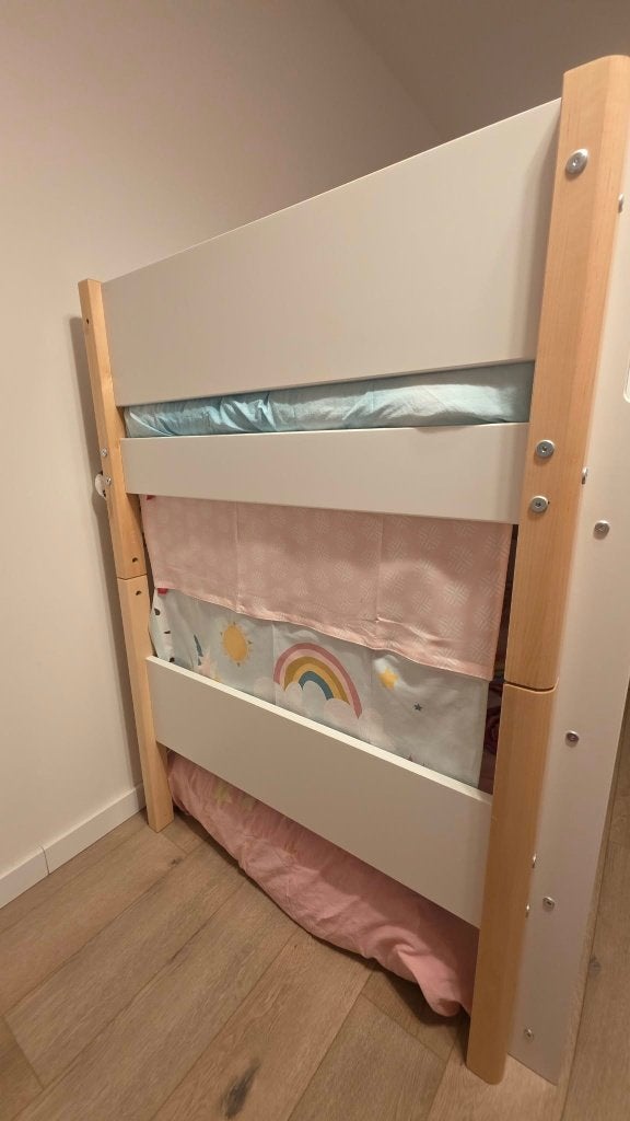 Flexa white bed - straight ladder + legs +Safety Rail, 3/4, Ophalen, 90 cm, Wit, Tweepersoons