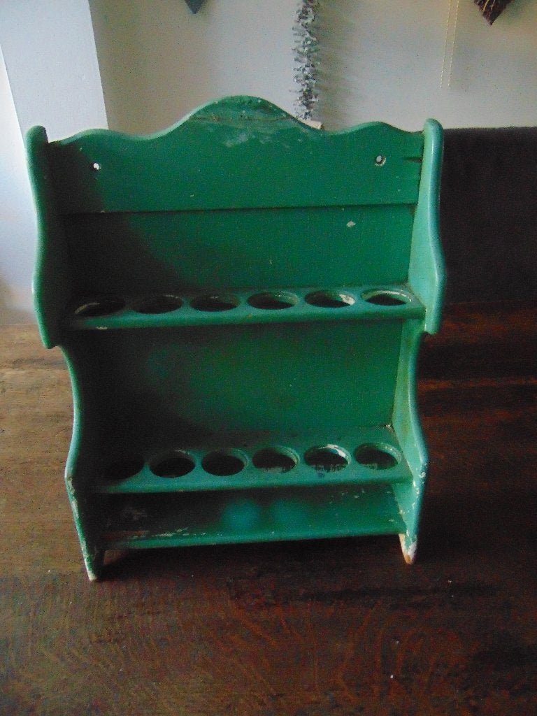 Oud eier rekje van hout in de kleur groen voor 12 eieren, Ophalen of Verzenden