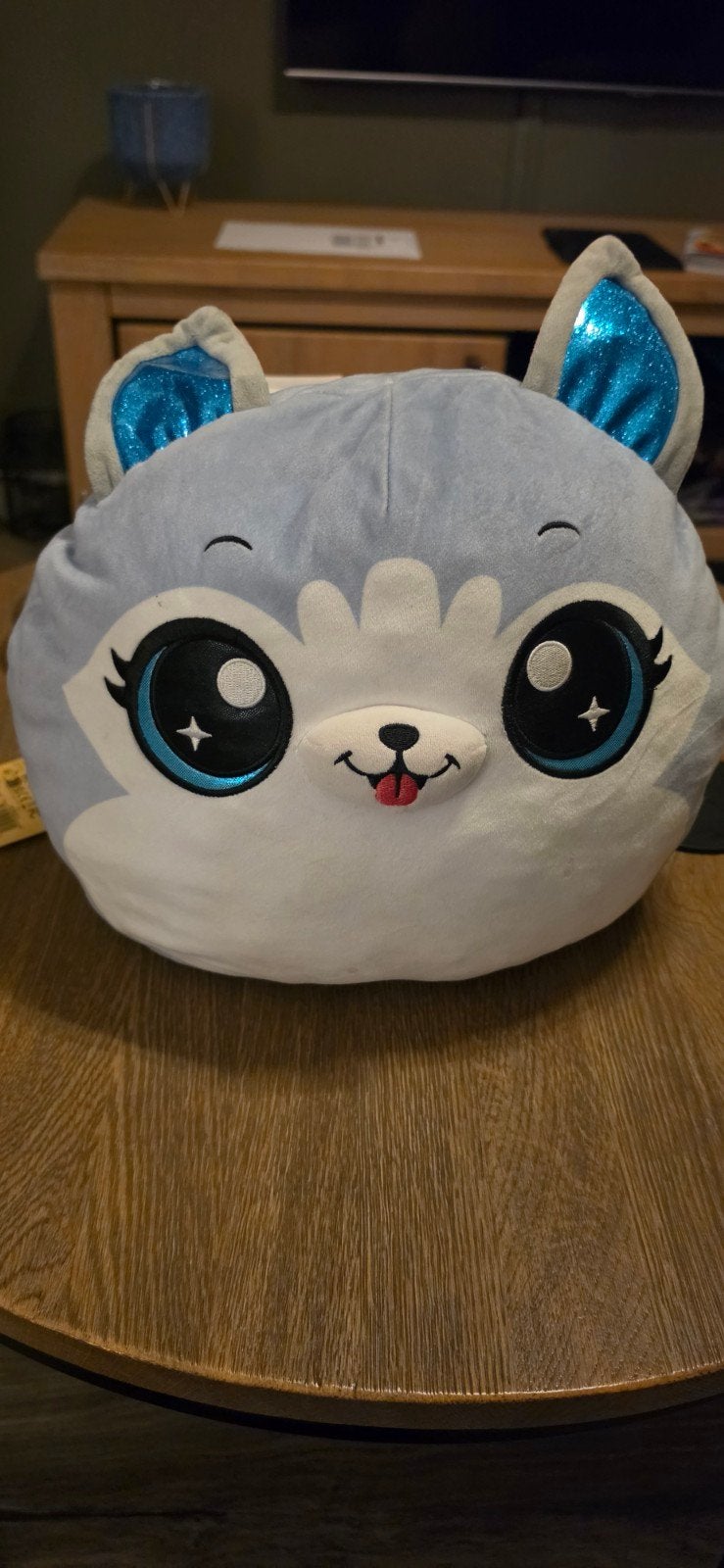 Leuke Squishmallow-achtige knuffel, blauwe wolf/hond, Ophalen, Overige merken, Blauw, Hond