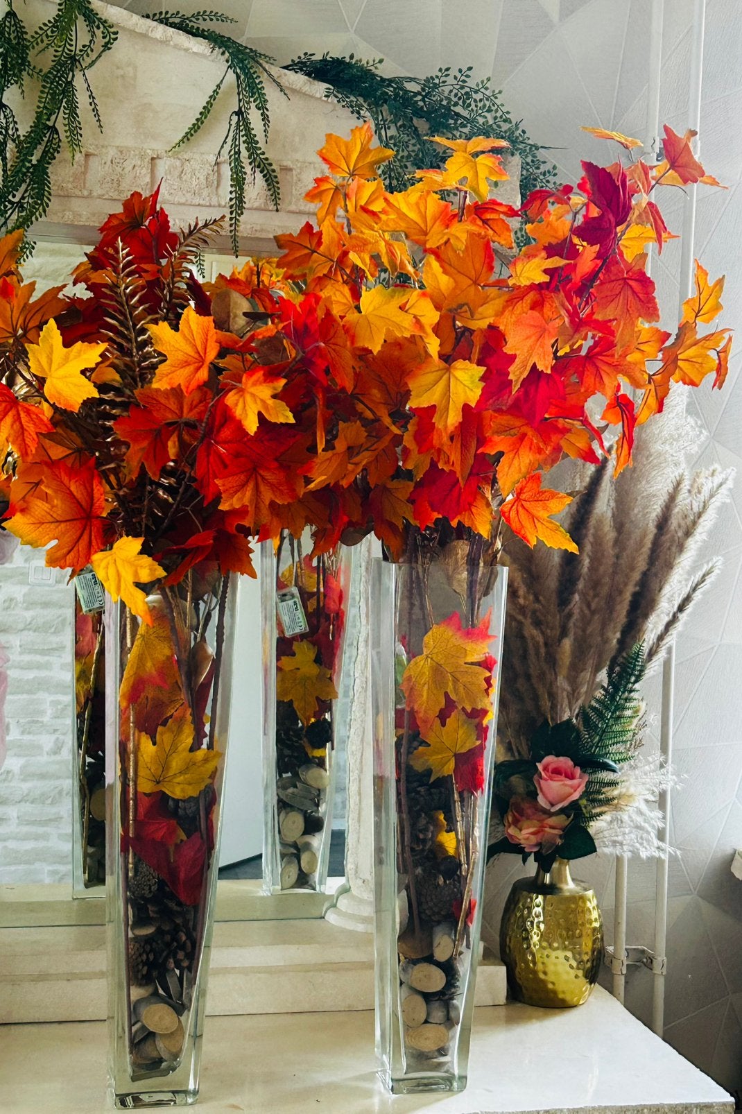 2 grote vazen met prachtige herfst decoratie, Ophalen, Zo goed als nieuw