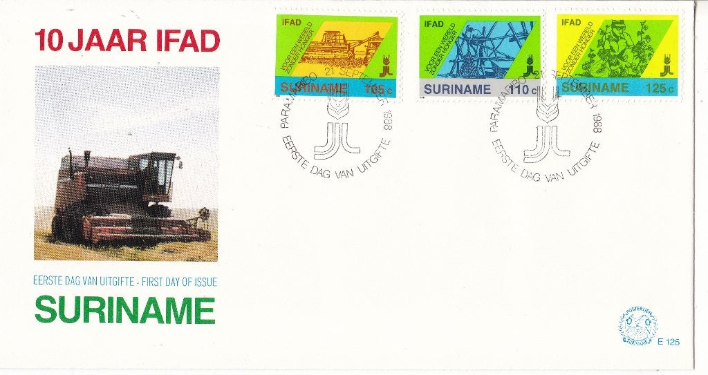 Rep. Suriname - FDC125 – 100 jaar landbouwontwikkeling, Postzegels en Munten, Postzegels | Eerstedagenveloppen, Verzenden, Onbeschreven