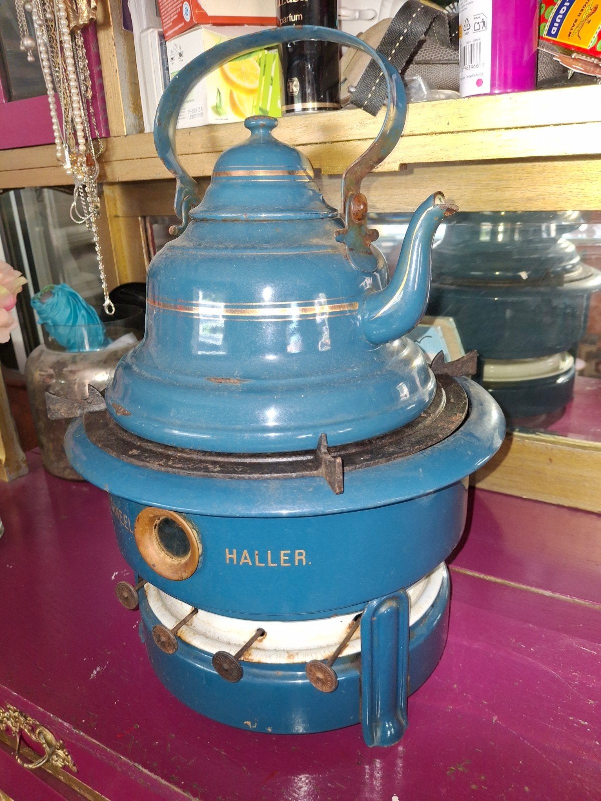 4 pits haller petroleum stel met ketel, Ophalen