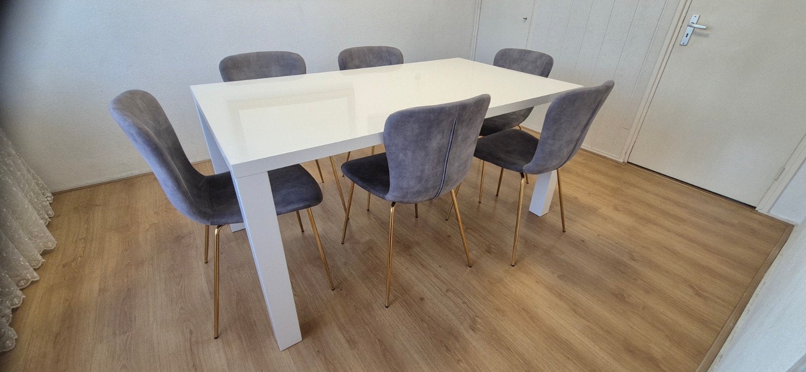 grijze eettafel stoelen 6x, Ophalen, Grijs, Stof, Vijf, Zes of meer stoelen