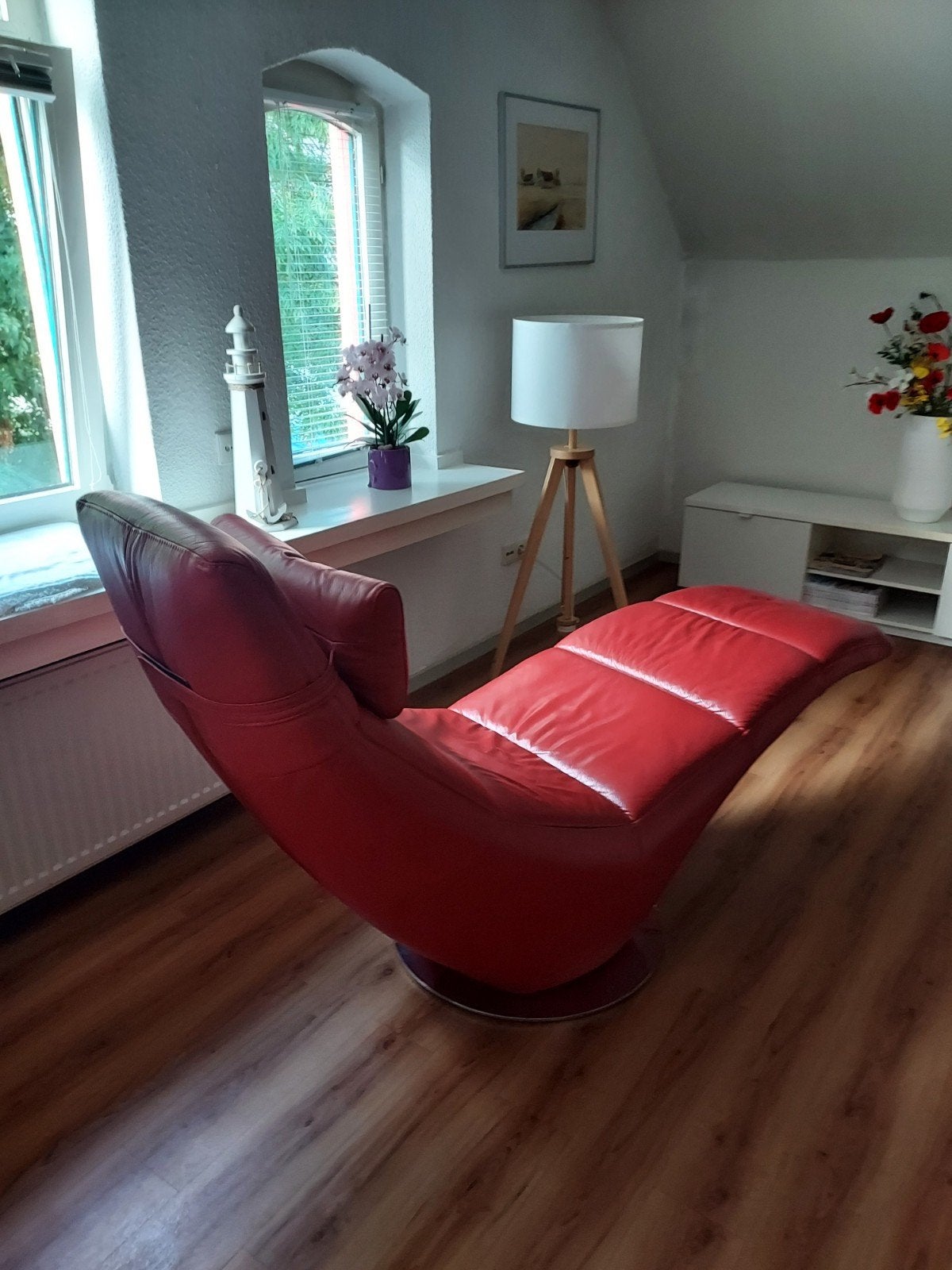 Rode leren relaxfauteuil, Huis en Inrichting, Fauteuils, Ophalen, Gebruikt, Leer, 75 tot 100 cm