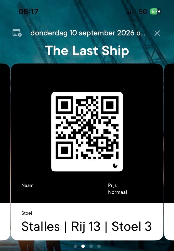 4 Tickets The Last Ship / Sting (stoelen naast elkaar), Drie personen of meer, September