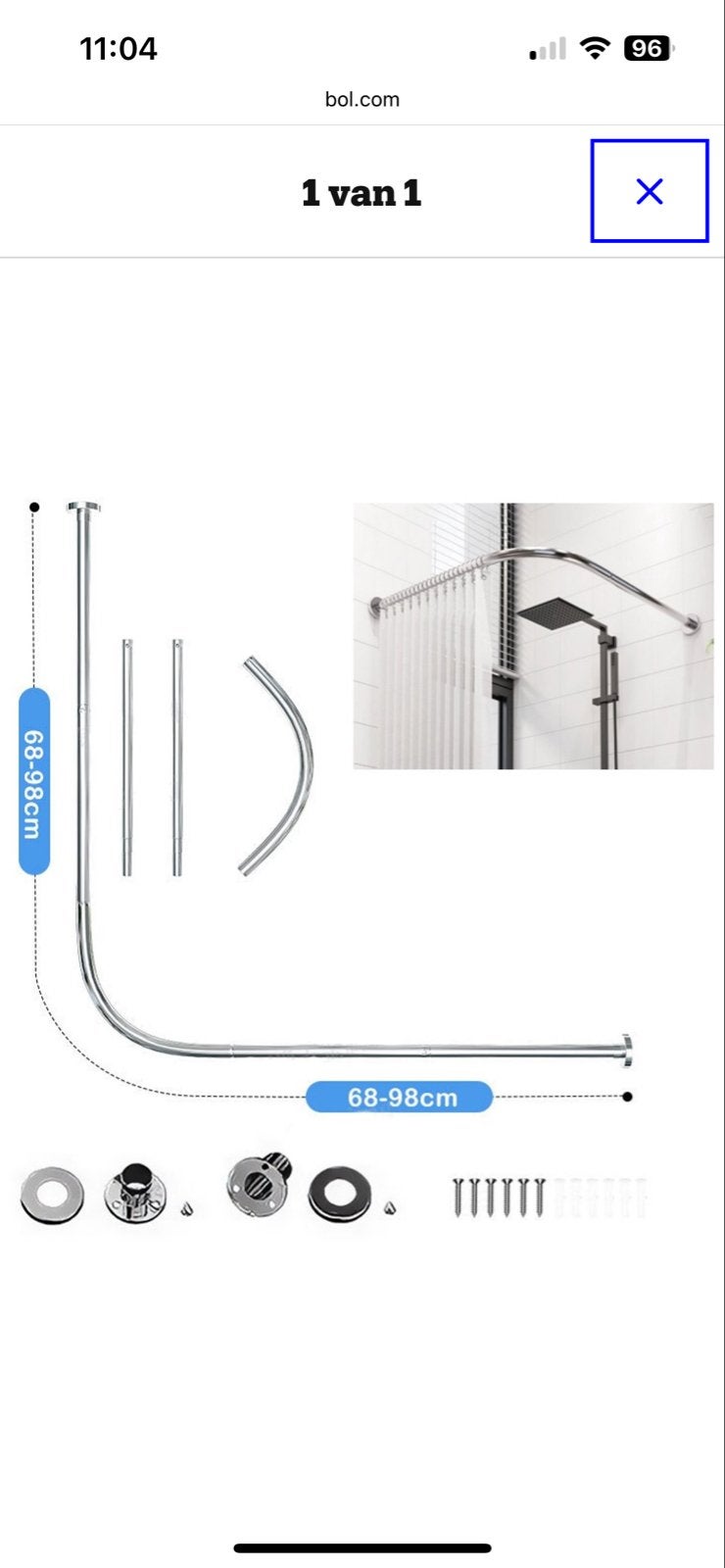 Douchegordijnstang hoekmodel verstelbaar 68-98cm, Overige typen, Nieuw, Minder dan 25 cm, Minder dan 100 cm