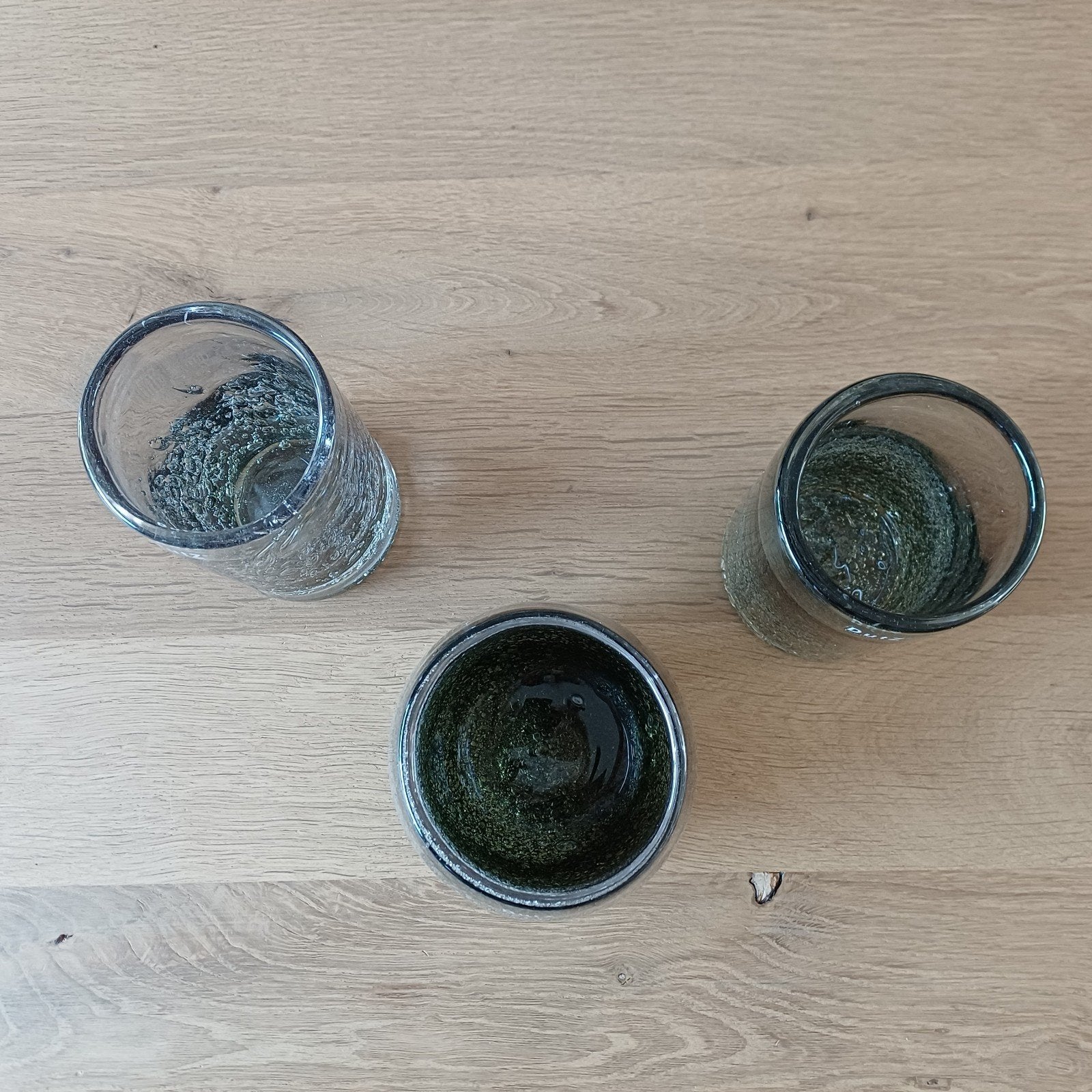Te koop: 3 Dutz vaasjes/theelichthouders - zie tekst, Ophalen, 14 cm, Grijs, Handgemaakt