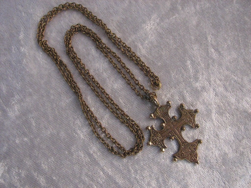Mooi Brons Kruis aan Lange Ketting van Brons - Fins - K.K, Sieraden, Tassen en Uiterlijk, Verzenden, Brons, Ketting