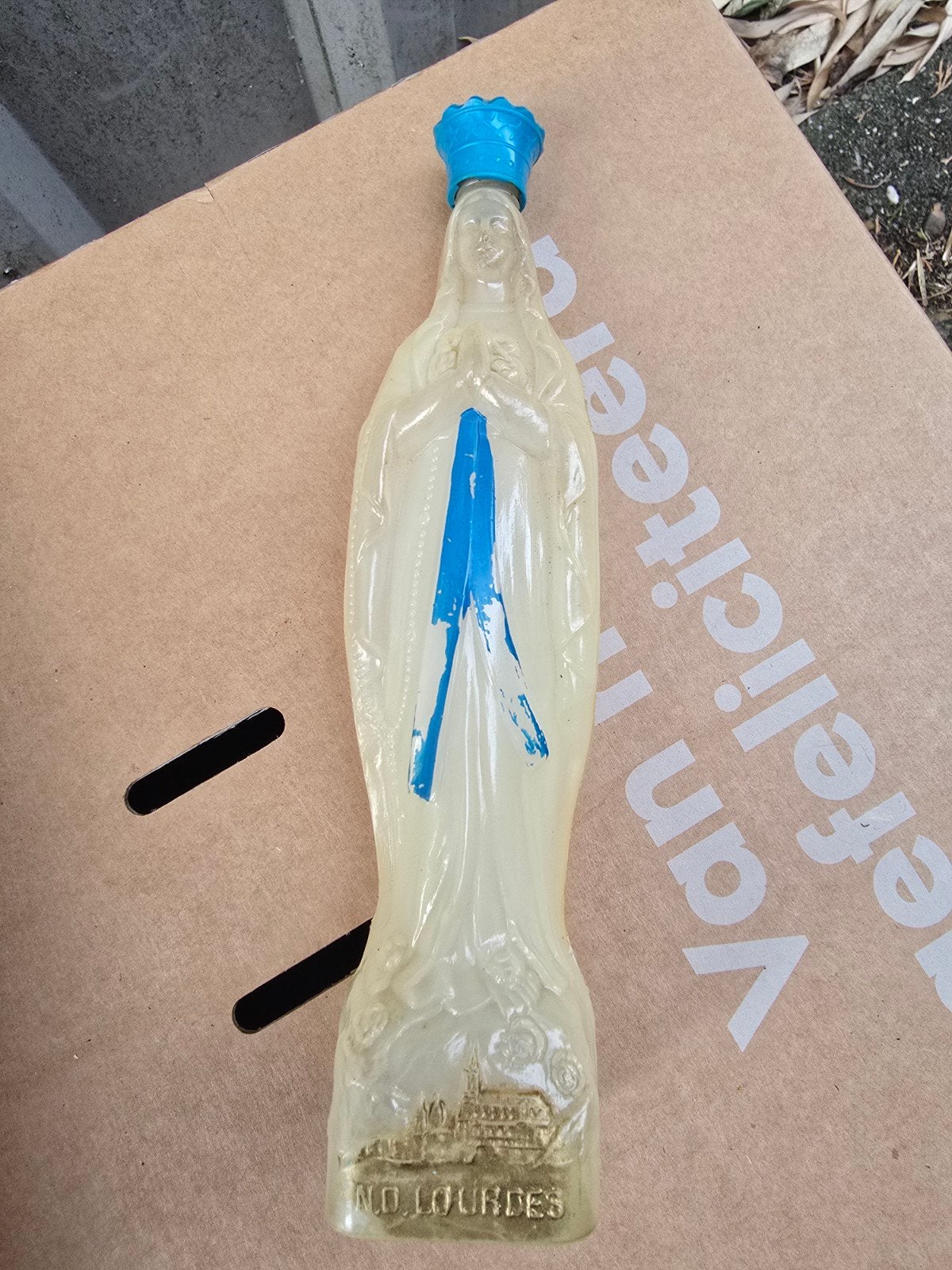 Vintage Lourdes Mariabeeldje Flesje - Heilig Water, Ophalen of Verzenden