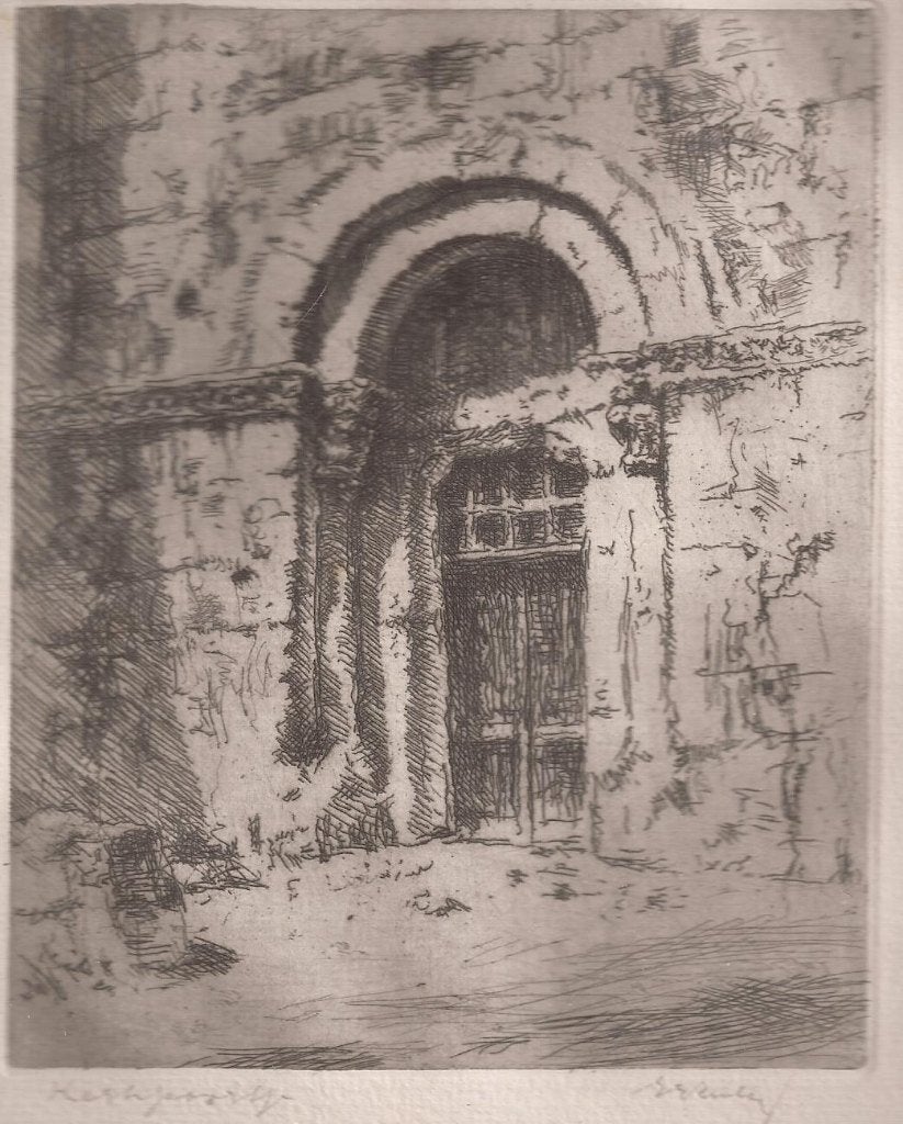 Erkelens, Anton - Kerkpoortje Ets Waar ?, Origineel, Ets, Architectuur, Ophalen of Verzenden