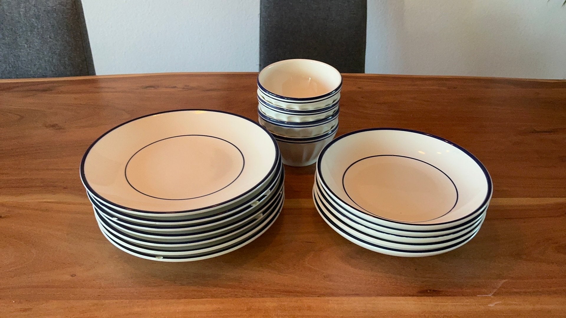 Dille & Kamille servies - blauwe rand, Huis en Inrichting, Ophalen, Gebruikt, Overige merken, Keramiek