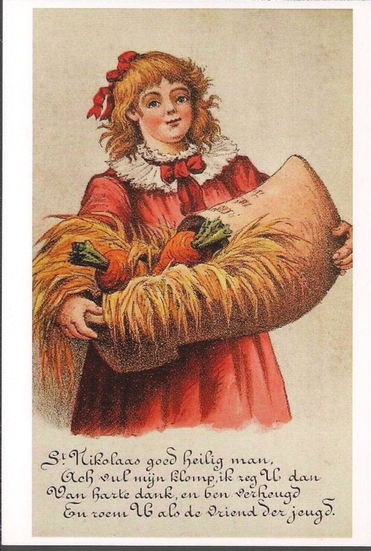 Meisje zet klomp voor de Sint prentbriefkaart [C6122], Ophalen of Verzenden, 1980 tot heden, Ongelopen