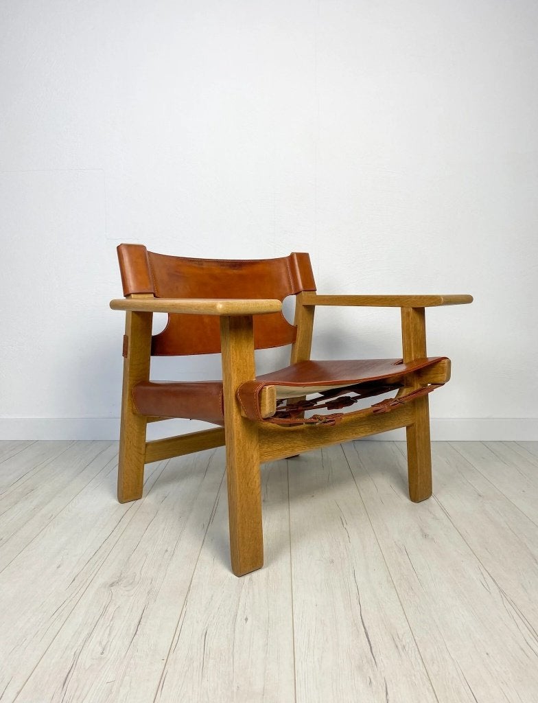 Børge Mogensen Spanish Chair eiken Fredericia vintage 50s, Huis en Inrichting, Ophalen of Verzenden, Zo goed als nieuw, Leer, Vintage