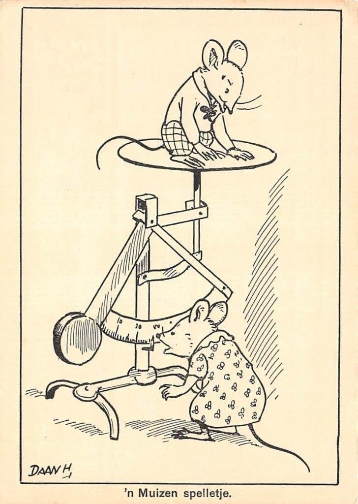 Fantasie Daan Hoeksema Muizenspelletje Humor, Verzamelen, Ophalen of Verzenden, 1920 tot 1940, Ongelopen, Knaagdier