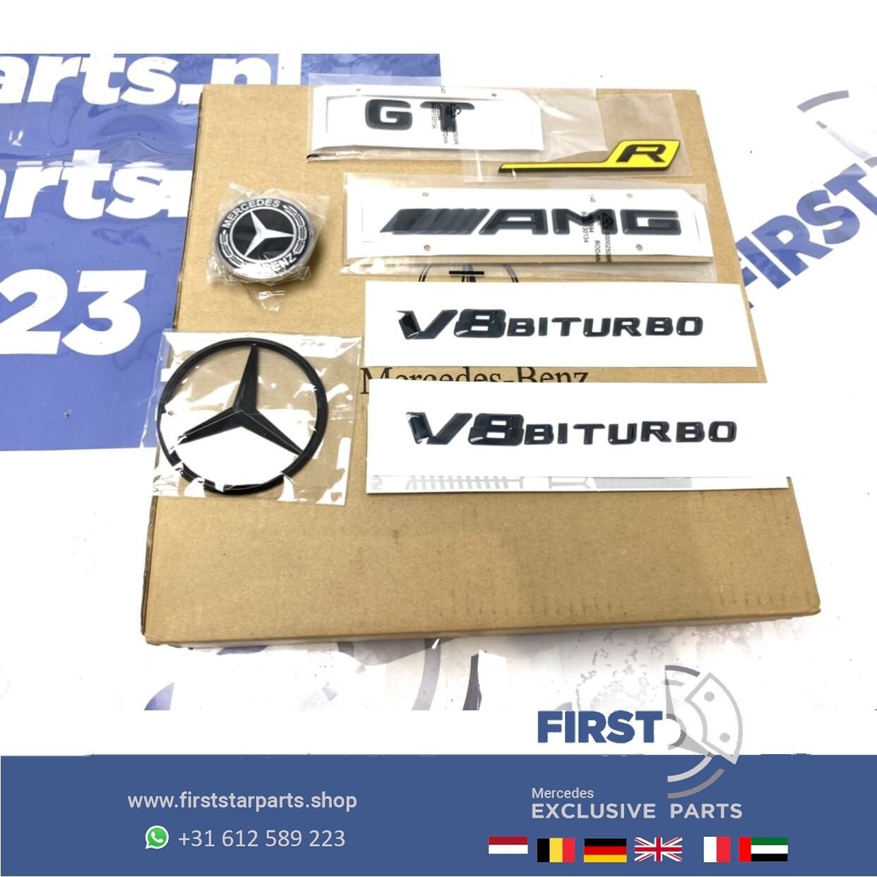 BLACK W190 GT AMG LOGO SET ZWART GTC GTS GTR EMBLEMEN V8 GT