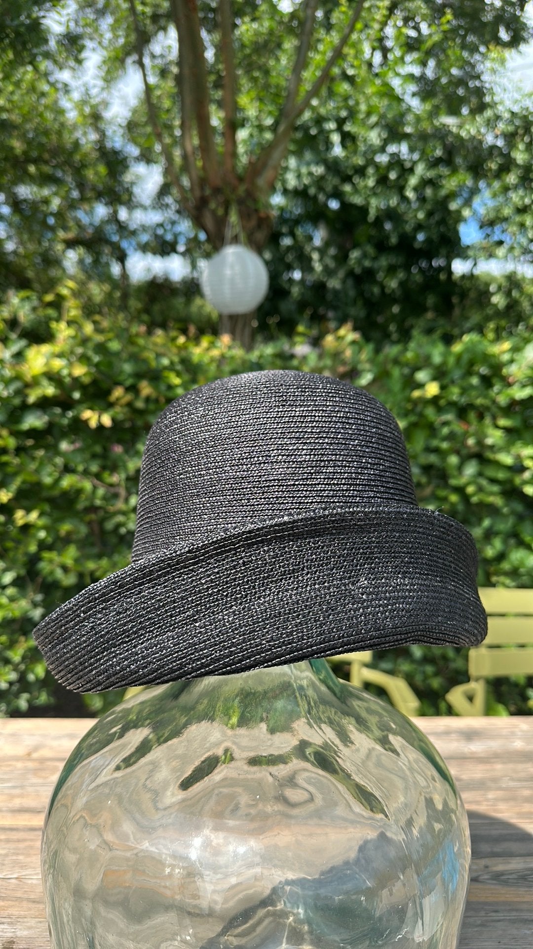 Zwarte rieten hoed, Ophalen of Verzenden, Zo goed als nieuw, One size fits all