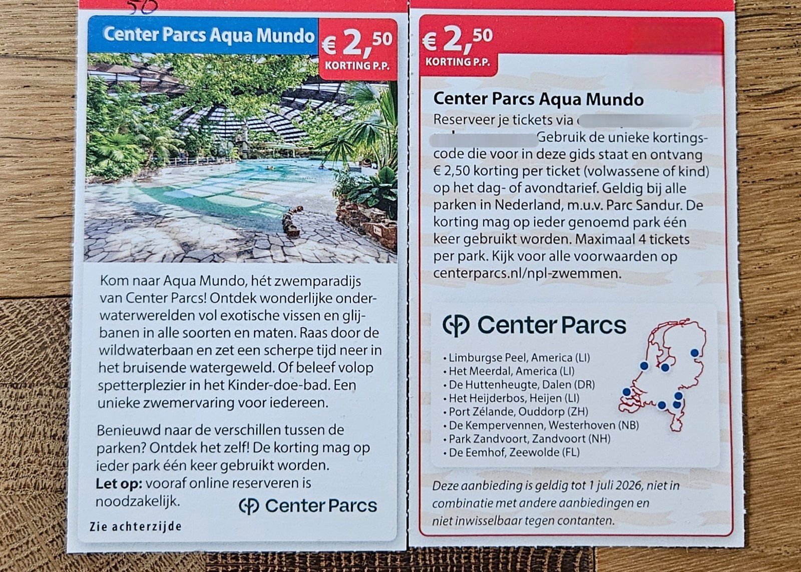 Center Parcs Aqua Mundo € 2,50 korting pp.