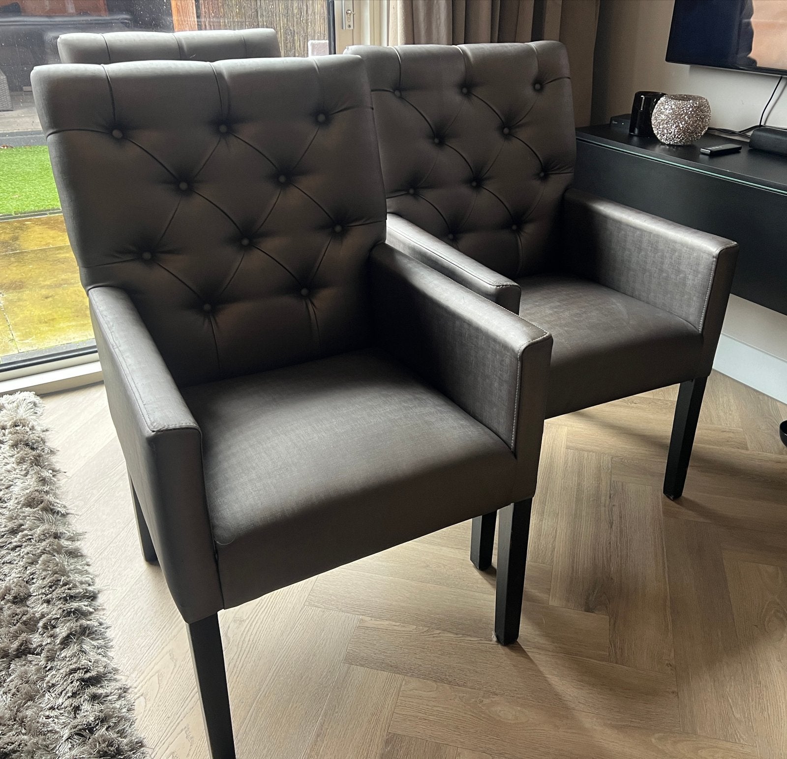 4 eetkamerstoelen (Eric Kuster stijl), Huis en Inrichting, Stoelen, Ophalen, Gebruikt, Vier, Stof