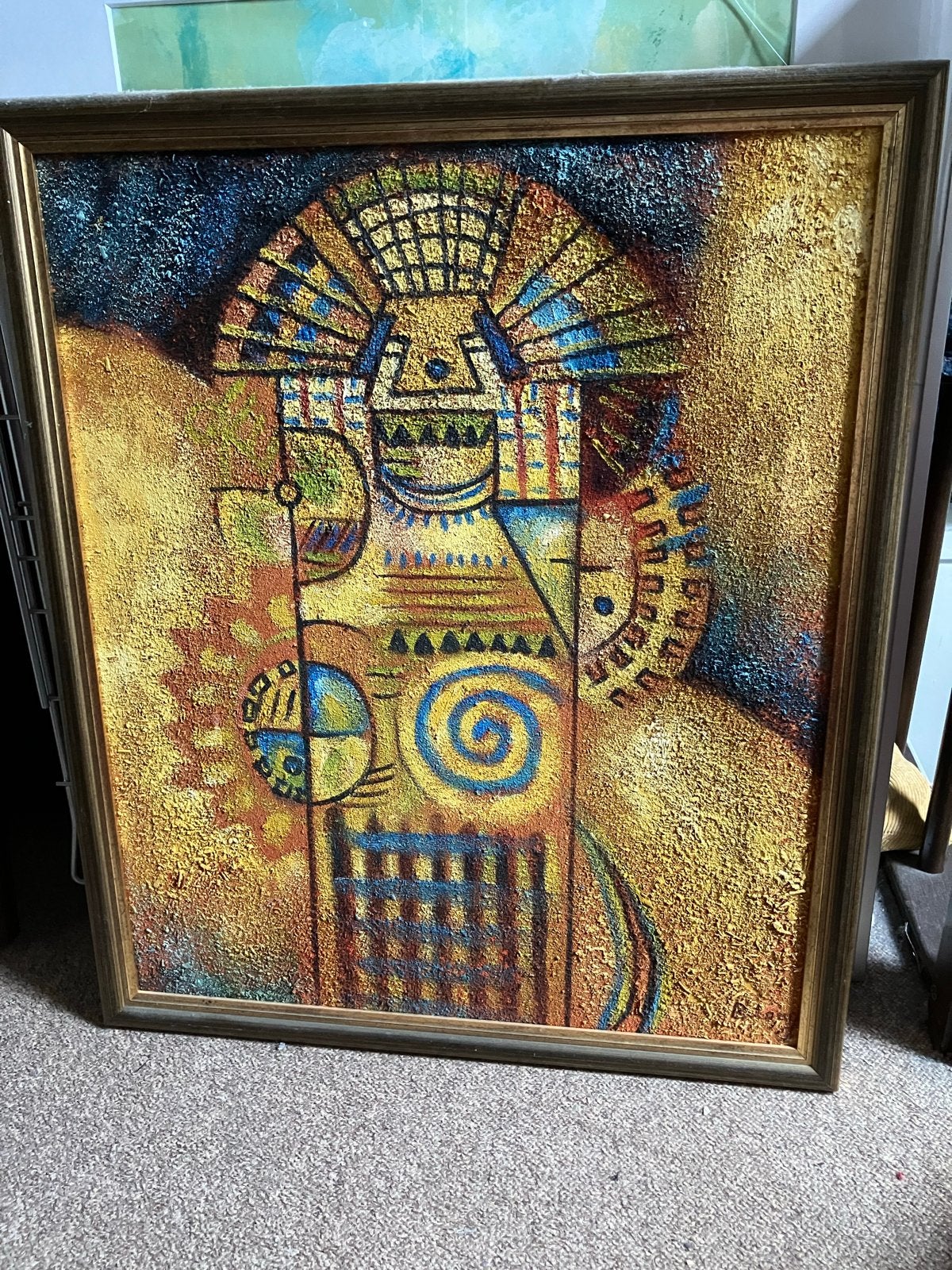 Schilder B. Long; aztecen, Ophalen, Abstract, Gesigneerd, Gemengde techniek