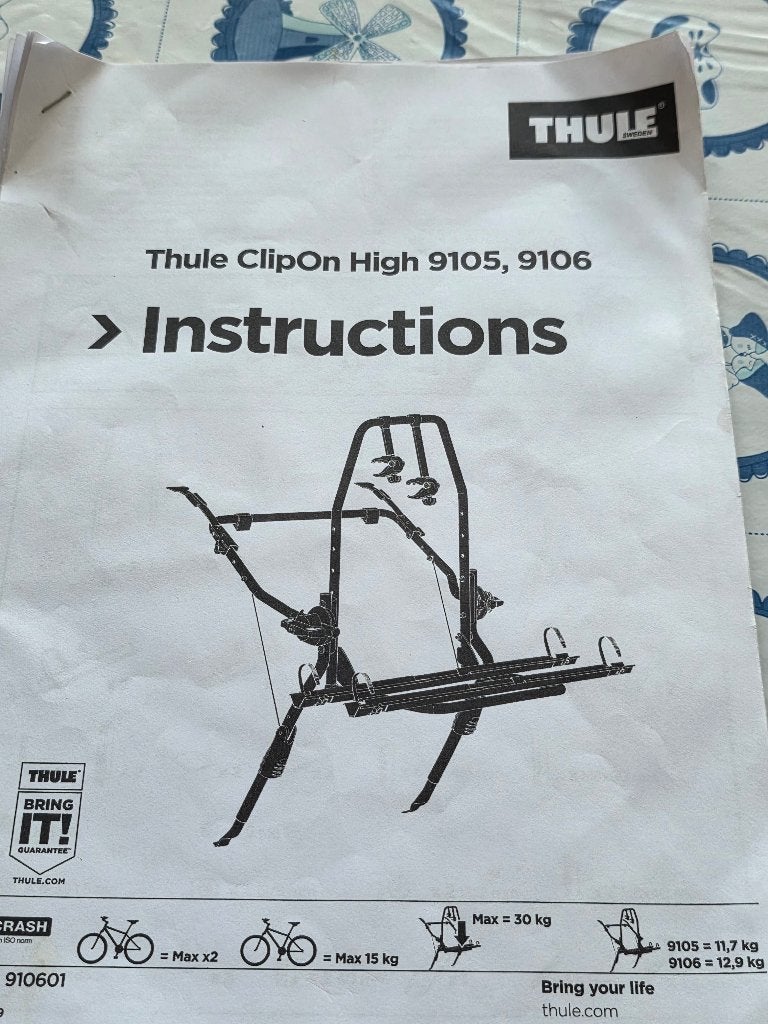 Thule clipon high 9105 fietsendrager, Ophalen, 2 fietsen, Gebruikt, Achterklepdrager