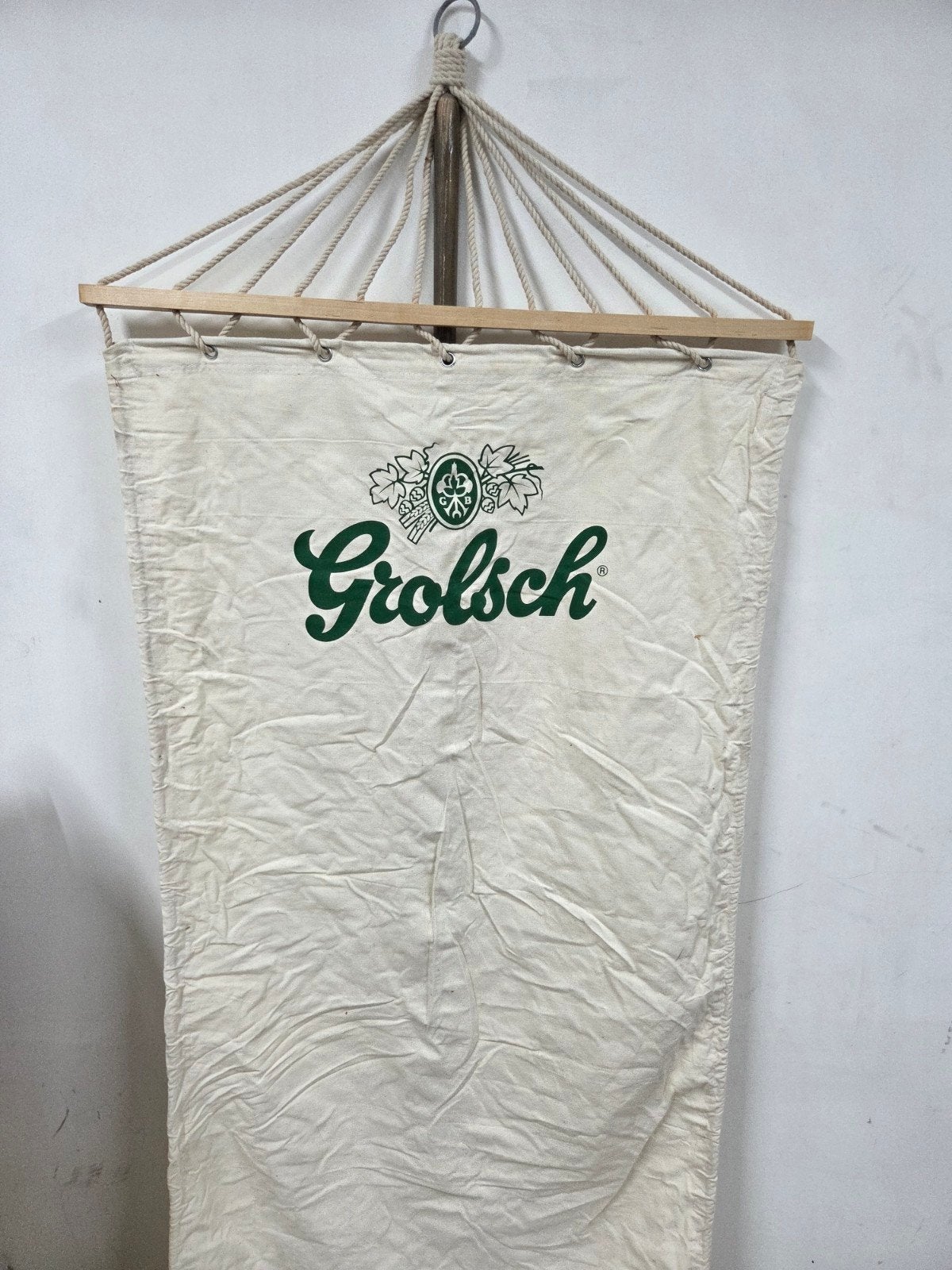 Vintage Grolsch doek - 78x182 cm, Verzamelen, Verzenden, Gebruikt, Reclamebord, Plaat of Schild, Grolsch