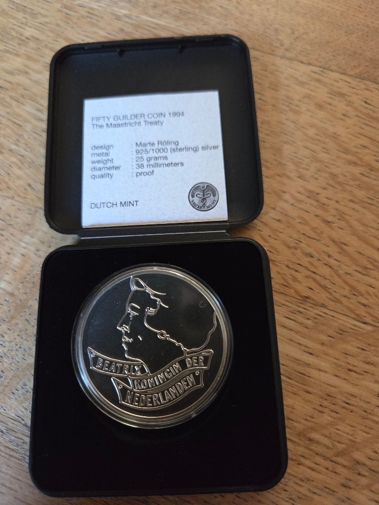 Zilveren 50 gulden munt uit 1994, Koningin Beatrix, Zilver, Ophalen of Verzenden, Losse munt