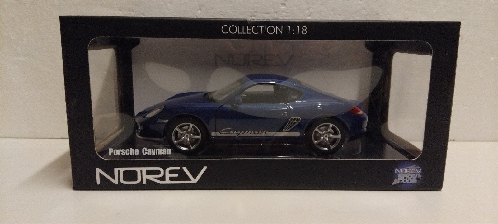 Porsche Cayman Coupe blue metallic NOREV metal 1:18 KRD, Ophalen of Verzenden, Zo goed als nieuw, Auto, Norev