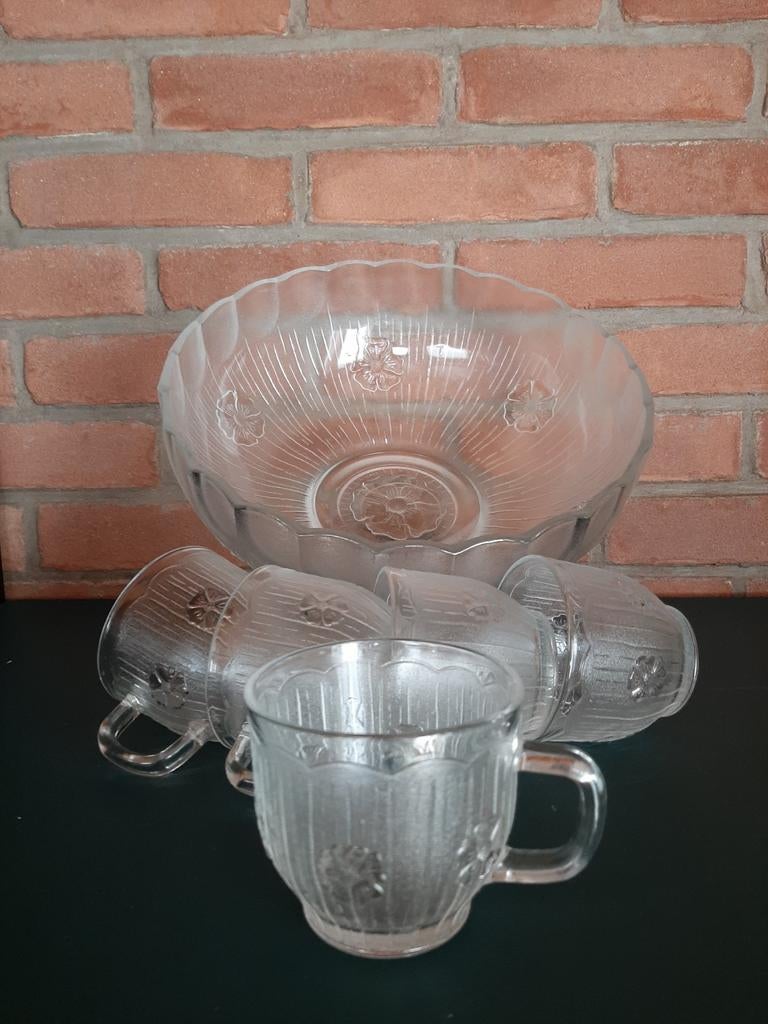 Glazen bowlset met 5 kommen - Zo goed als nieuw, Huis en Inrichting, Keuken | Servies, Ophalen of Verzenden