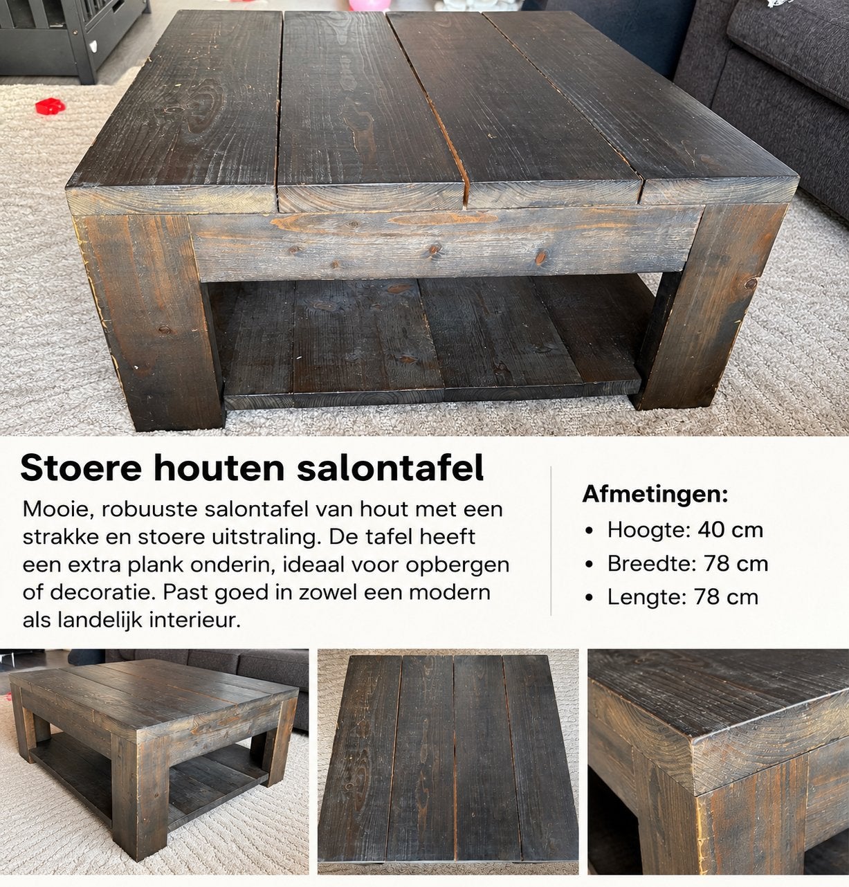 Stoere houten salontafel., Tuin en Terras, Ophalen, Zo goed als nieuw, Hout