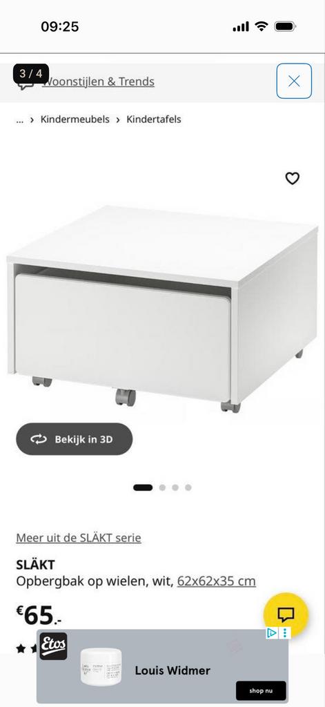 IKEA SLÄKT Opbergbak op wielen, wit, nieuw in doos, Huis en Inrichting, Ophalen of Verzenden, Zo goed als nieuw