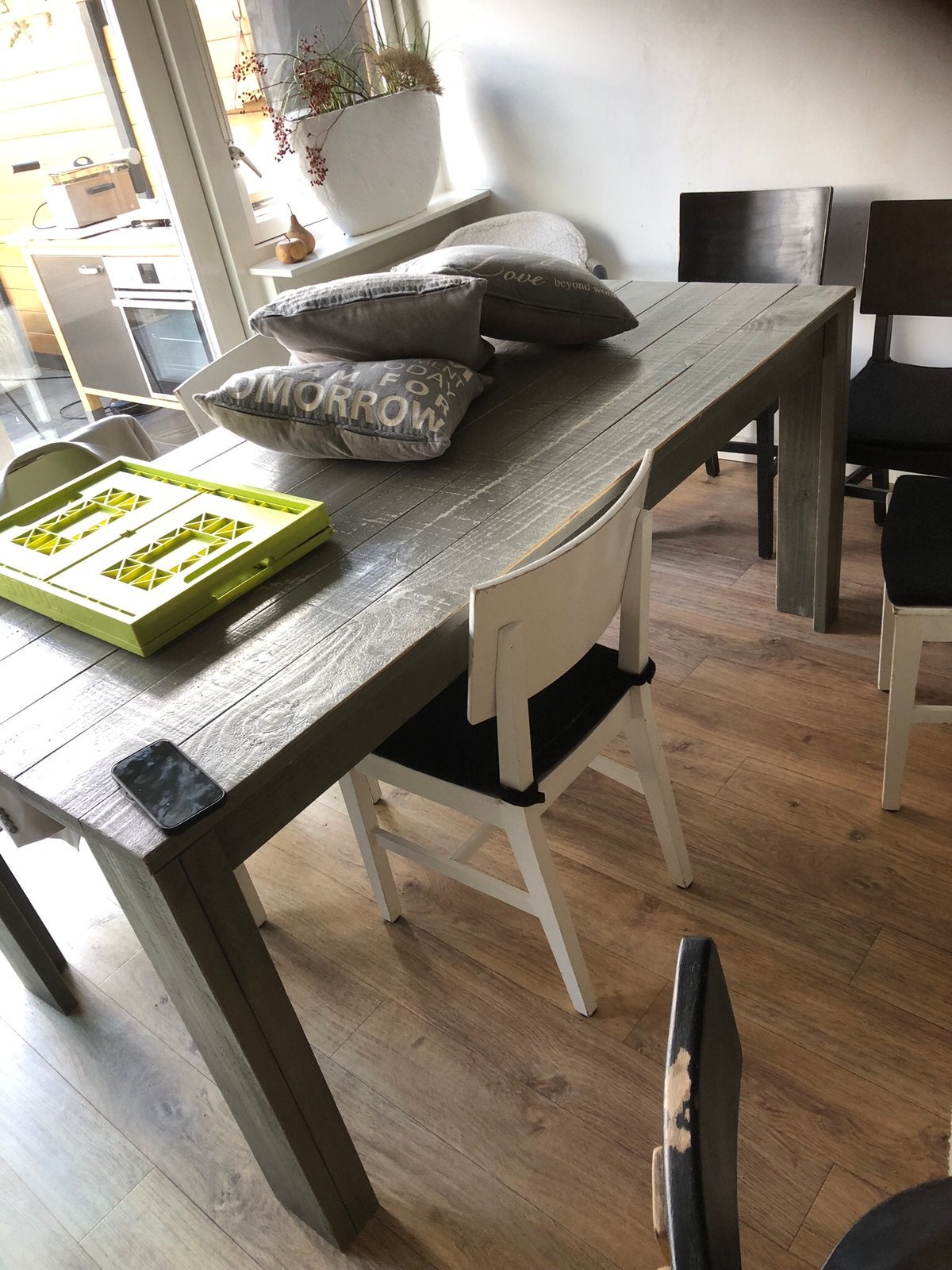 Eettafel tafel 90x180 steigerhout grijs/ greywash, Huis en Inrichting, Tafels | Eettafels, Ophalen, Gebruikt, 200 cm of meer, 50 tot 100 cm