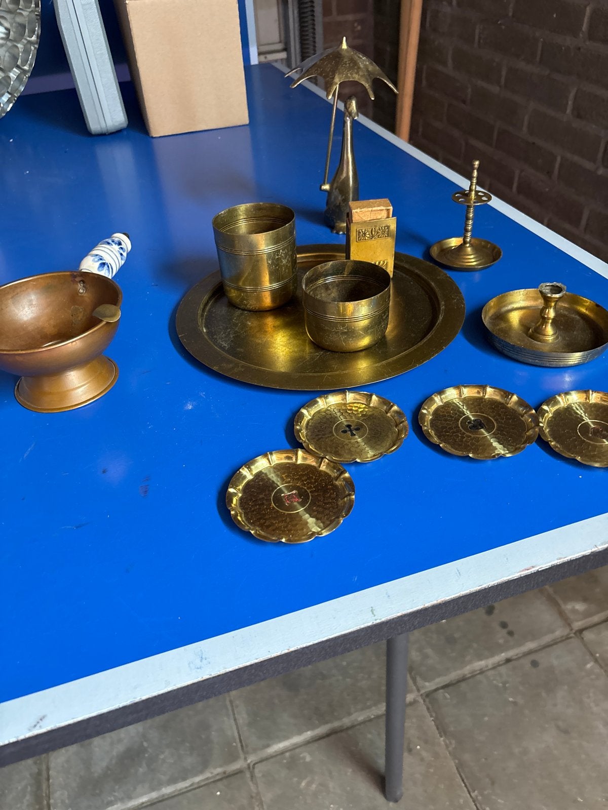 Vintage messing / koper decoratie- asbak, dienbla, Ophalen of Verzenden, Brons