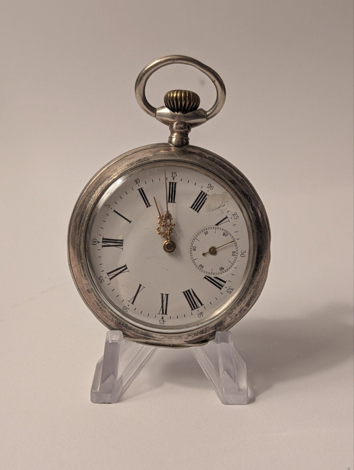 Antiek Zakhorloge - Zilverkleurig met Romeinse Cijfers, Sieraden, Tassen en Uiterlijk, Horloges | Antiek, Overige merken, Zakhorloge