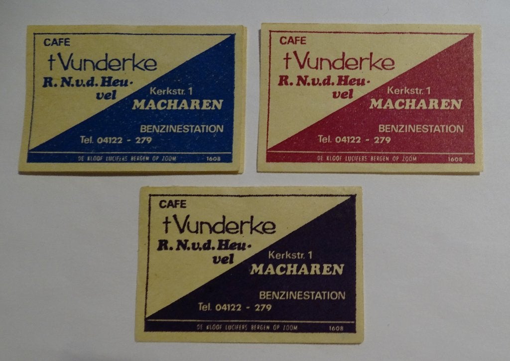 Café   VUNDERKE    BENZINESTATION   Kerkstraat    MACHAREN, Verzamelen, Verzenden, Luciferdoosjes of -merken