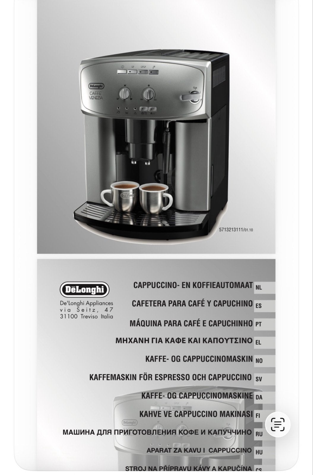 De'Longhi Caffe Venezia Cappuccino- en Koffieautomaat, Witgoed en Apparatuur, Ophalen of Verzenden, Gebruikt, Koffiemachine, Koffiebonen