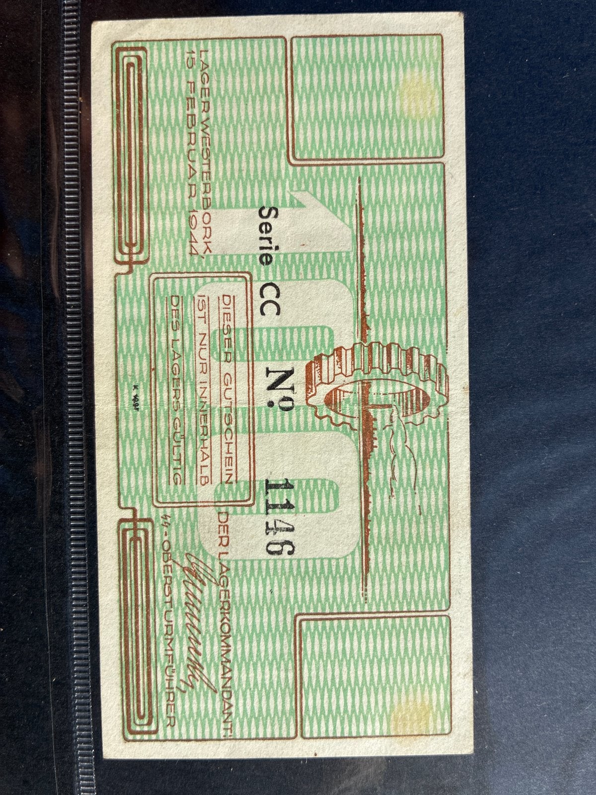 Lager Westerbork 100 Cent Gutschein 1944, Ophalen of Verzenden, Overige landen, Los biljet