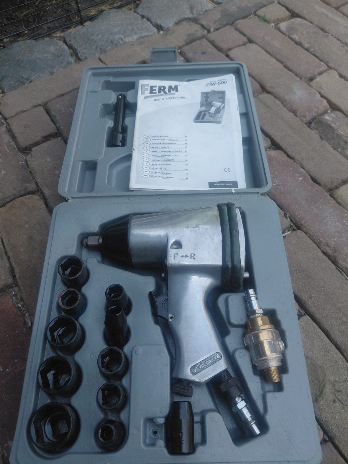 Ferm FIW-500 Slagmoersleutel met doppen set, Ophalen of Verzenden, Zo goed als nieuw
