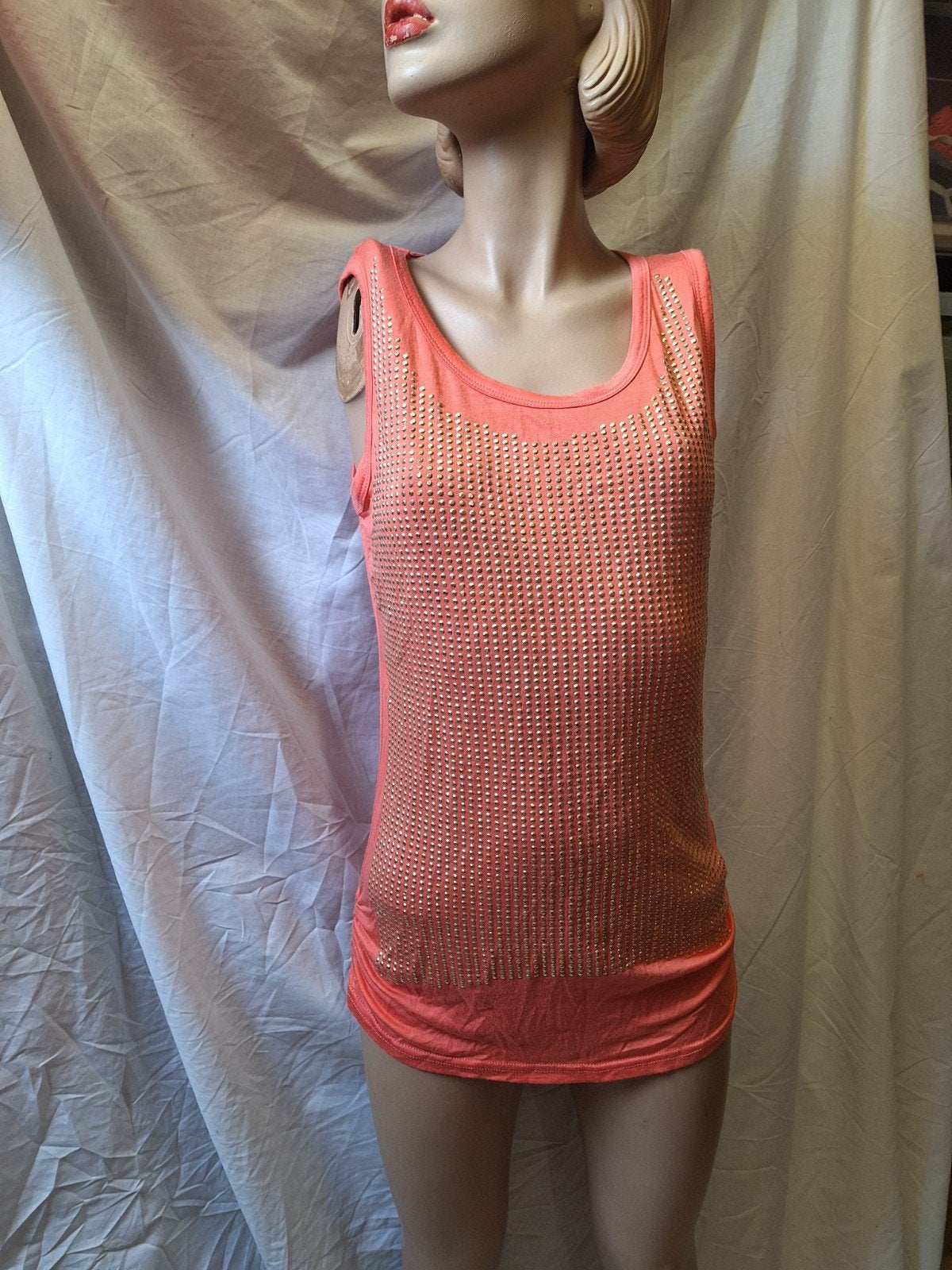 Oranje shirt met diamantjes, Maat 42/44 (L), Oranje, Ophalen of Verzenden, Zo goed als nieuw
